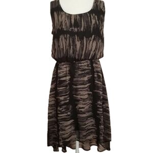 Black and Brown Sleeveless High-Low Midi Dress